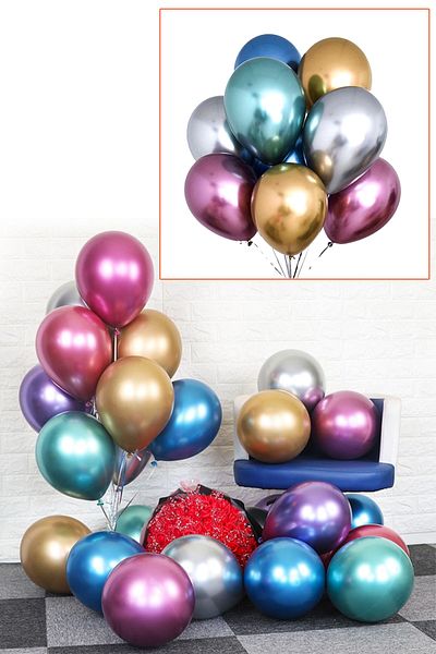 Kazanabil 10pcs Chrome Balloon Shiny Decoration Balloons Mixed Color