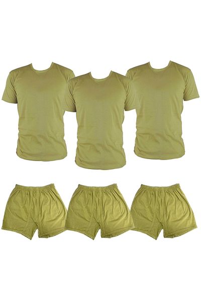 Silyon Askeri Giyim Men's Khaki Undershirt Boxer Set 3 Pieces