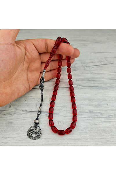 Tesbihsepetim 1000 Sterling Silver Tasseled Kazaz Model Rosary - Fire Amber