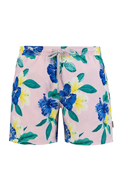 John Frank Erkek Pembe Hibiskus Baskılı Deniz Şortu