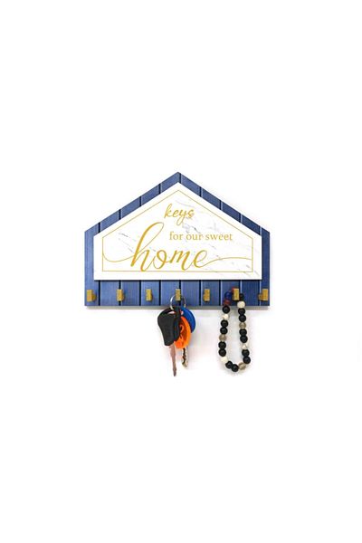 CajuArt Blue-white-yellow Triangle Patterned Wooden Keychain - Home