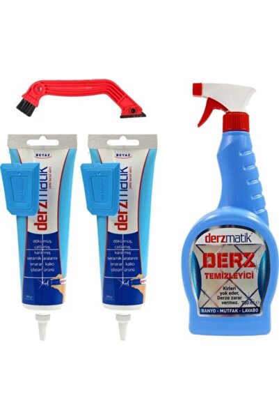Derzmatik Gaga Uçlu 380gr Beyaz Hazır Derz Dolgusu Ve Tamir Temizleme Seti