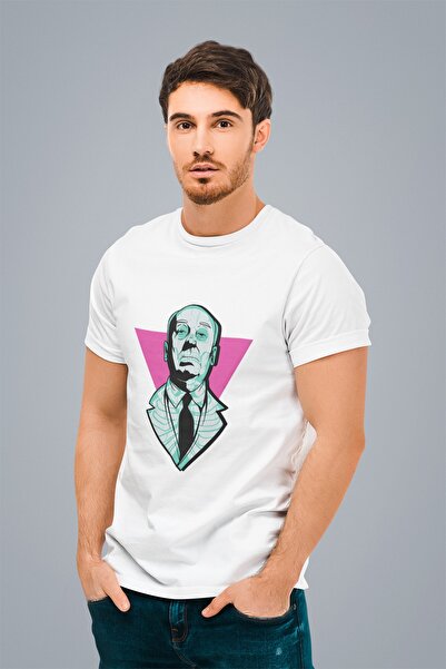ErTaPassage Hitchcoc cu imprimeu Standard tricou pentru bărbați, alb, T2218621
