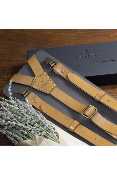 Lateen Hakiki Deri Pantolon Askısı Taba