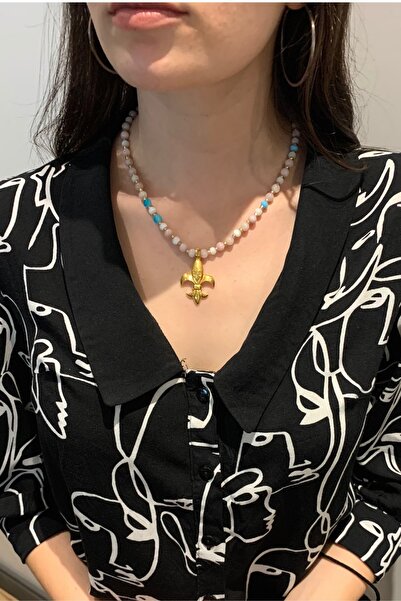 Suerte Accessories تصميم قلادة مصنوعة يدويًا من الحجر الطبيعي الصغير من Fleur De Lis