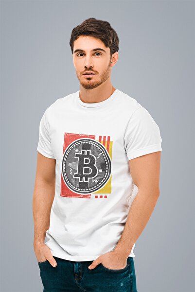 ErTaPassage Бяла мъжка тениска с принт Bitcoin - T1716192