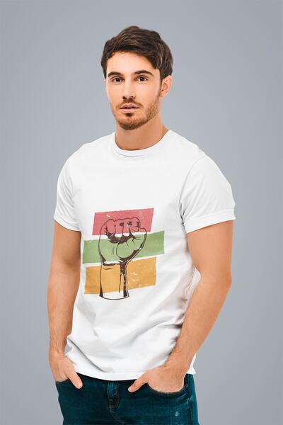 ErTaPassage Punch puternic alb pentru bărbați cu imprimeu Standard tricou T94...