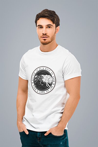 ErTaPassage White Odin Wolf cu imprimeu Bărbați tricou - T3407931