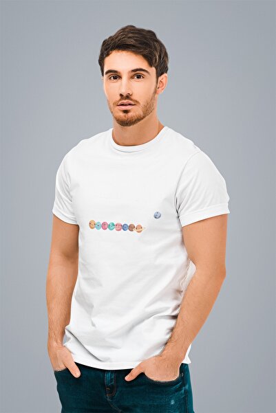 ErTaPassage تي شيرت رجالي مطبوع عليه كوكب أبيض - T4290695