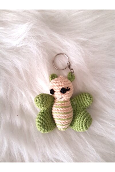 OYUNCAKPARK Maskot Tırtıl Kelebek Amigurumi Organik Anahtarlık
