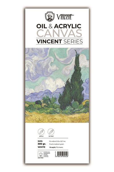 Vincent Vıncent Oil Acrylic Canvas White 300gr 15cmx40cm 10 Sheets Oil And Acrylic Paint Notebook