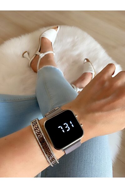 ÇENÇEN Unısex Çelik Dijital Gümüs Kol Saati