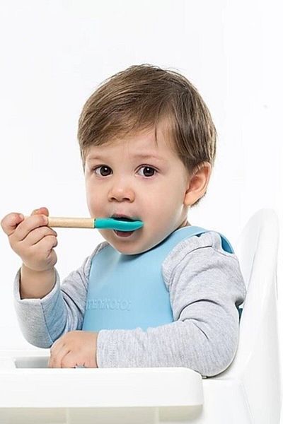 OiOi Bamboo Handle Silicone Spoon - 2-Piece Green-grey