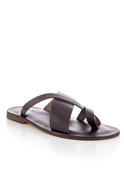 DaphneSandals Handmade Genuine Leather Brown Men's Slippers - Ek1025