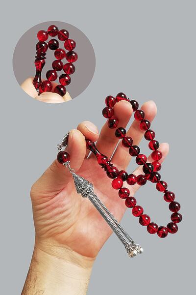 Modalyon 9*9 Mm Küre Kesim Vişne Rengi Ateşi Kehribar Tesbih Özel Tasarım Püs...