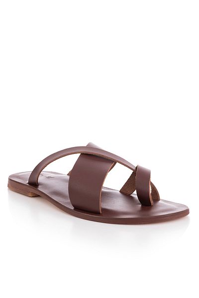 DaphneSandals Handmade Genuine Leather Red Brown Men's Slippers - Ek1025