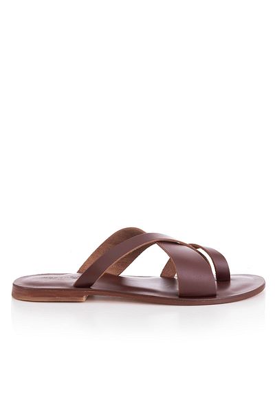 DaphneSandals Handmade Genuine Leather Red Brown Men's Slippers - Ek1025