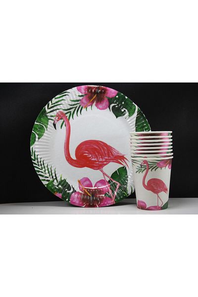 CALIBRE RICHE Flamingo Set of 8 Cardboard Plates and Cups
