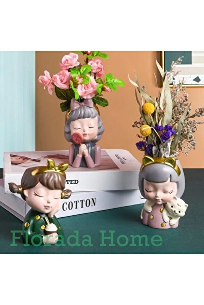 FLORADA Avrupa Tarzı 3'lü Sevimli Kızlar Saksı Seti Sukulent, Kaktüs Yeni Model