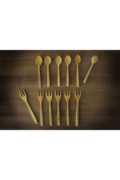 TROYA 14 Pieces Genuine Boxwood Dessert Spoon-fork-knife Wooden SetIt Is All Natural And Handmade