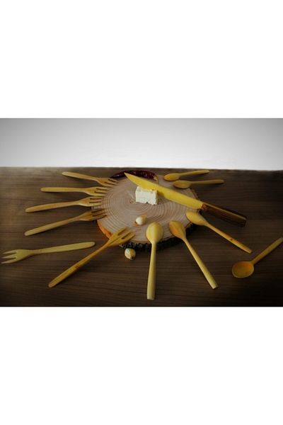 TROYA 14 Pieces Genuine Boxwood Dessert Spoon-fork-knife Wooden SetIt Is All Natural And Handmade