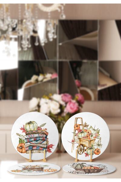 Realhomes Set de 4 farfurii și suporturi moderne cu desen de dovleac