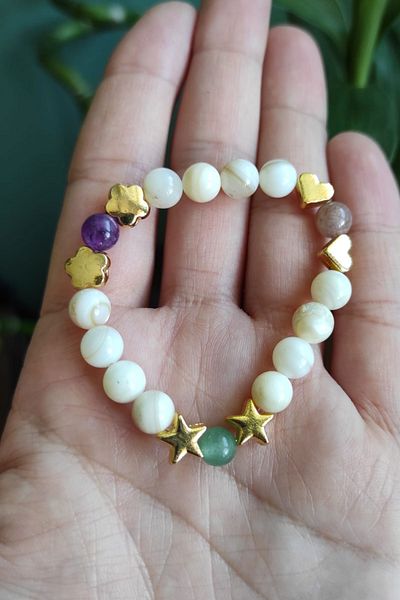 Natural Jewelleryy Mother of Pearl, Amethyst, Rose Quartz Natural Stone Girl's Bracelet