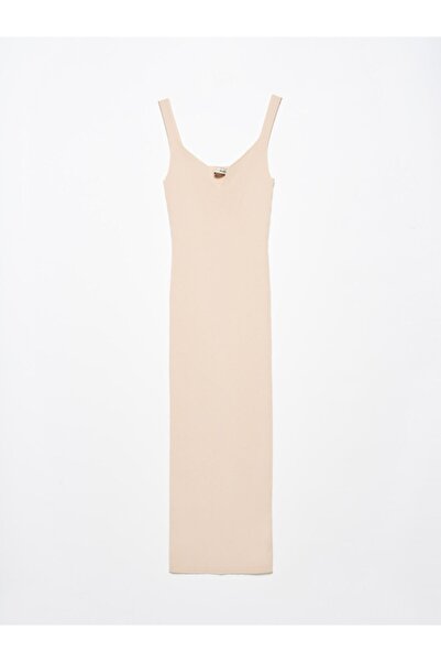 Dilvin 1032 Πλεκτό λουράκι Φόρεμα-μπεζ