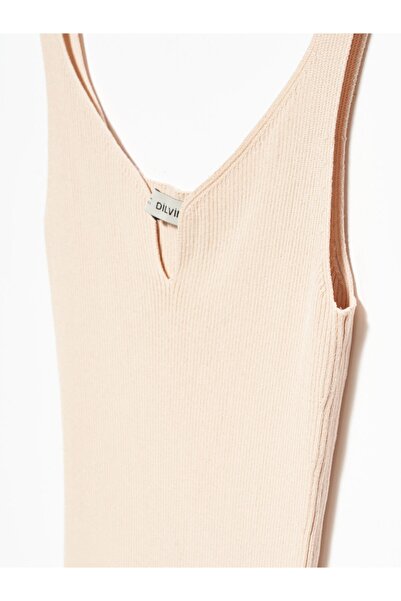 Dilvin 1032 Πλεκτό λουράκι Φόρεμα-μπεζ