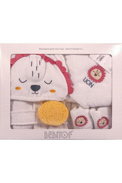 Bebitof Lion Figured Bathrobe Set 100% Cotton - Pink