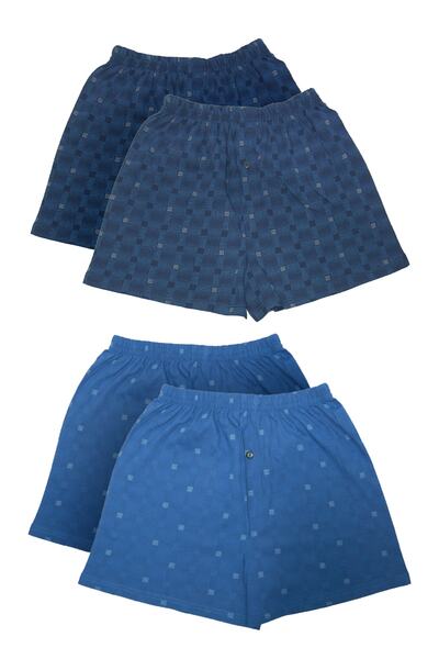Nur Aka by Nurteks 4 Pack Two Colors Checked Blue And Navy Blue Large Size Boxers