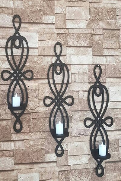 Genel Markalar Siyah Home 3'lü Ahşap Duvar Mumluğu Mağazası Için Boyutları 43...