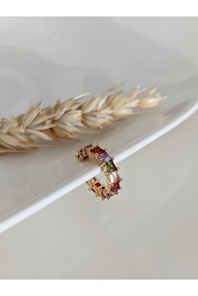 SU PERİSİ TAKI BİJUTERİ Gold Renkli Baget Zirkon Taşlı Halka Earcuff ( Kıkırd...