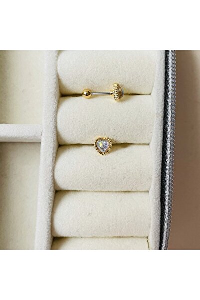 Mien Store Kadın Gold Rengi Cerrahi Çelik Kalpli Tragus Kıkırdak Piercing 6mm