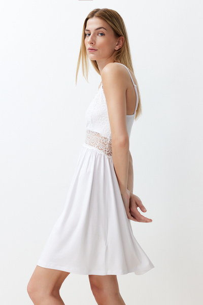 Trendyol Collection Rope Strap Ecru Lace Knitted Nightgown - THMSS22PT0355