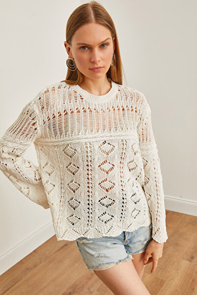 Olalook Dámská sezónní halenka z bavlněného úpletu Ecru Patch BLZ-19002632