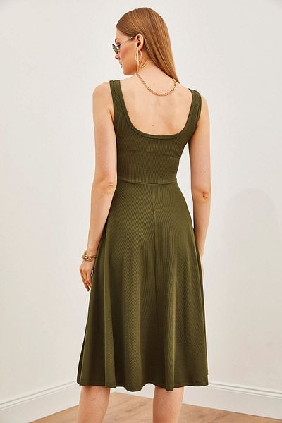 Olalook Women's Khaki Strap Flowing Twisted Flared Dress ELB-19002152