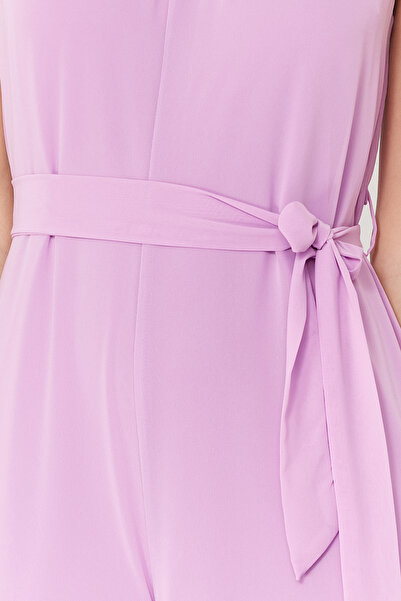 Trendyol Collection Lilac Belted Maxi Chiffon Lined Woven Jumpsuit TWOSS23TU00093