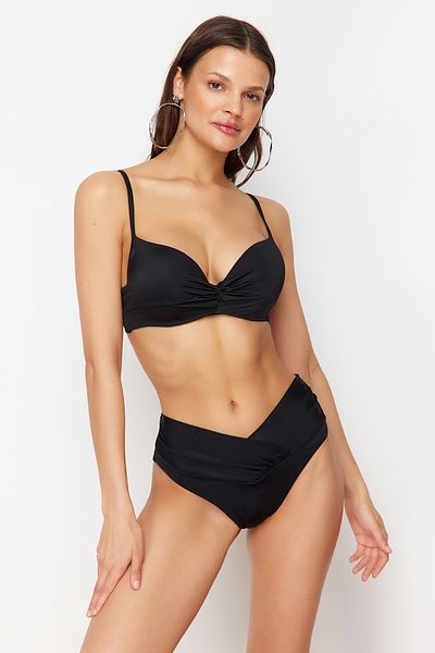 Trendyol Collection Schwarzer V-Linien-Bikini mit hoher Taille und normaler Passform Six TBESS24BA00137