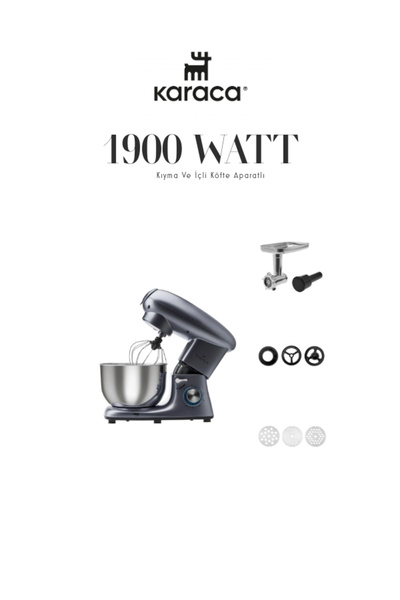 Karaca 1900W Kıyma Ve İçli Köfte Aparatlı Premium Stand Mikser Antrasit Mutfa...