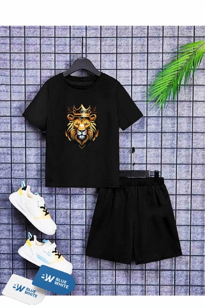 SİNSER TEKS Boys/Girls' ''LION'' Printed T-Shirt-Shorts Set