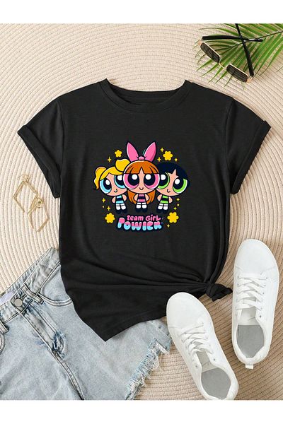 aynewmoda Υπερμεγέθη team girl power - μπλουζάκι με στάμπα για κορίτσια powerpuff