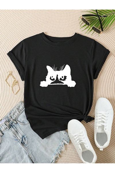 aynewmoda тениска с оголен принт и страшна котка