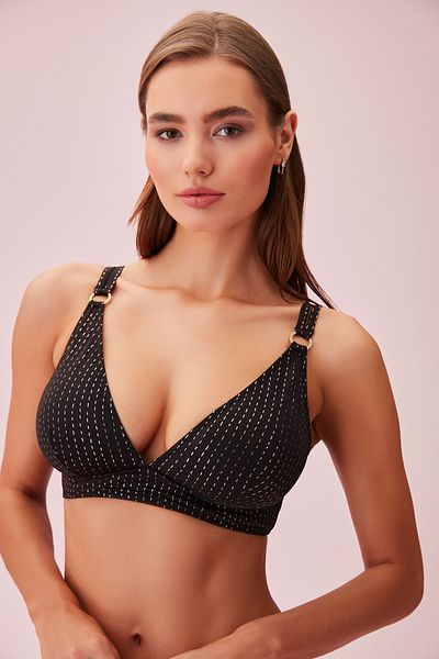 SUWEN Glänzendes Triangel-Bikinioberteil mit Ringdetail