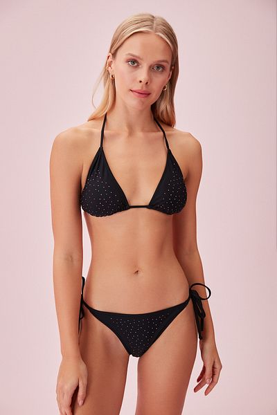 SUWEN Triangel-Bikinioberteil mit Schmucksteindetail