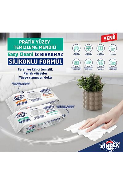 Vindex Easy Clean Practical Surface Cleaning Wipe - Towel with White Soap Scent 120 Pieces