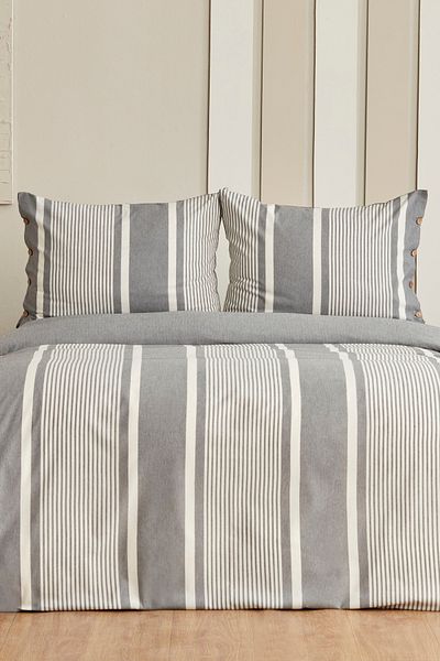 Sarah Anderson Fennel Double Thread Painted Duvet Set Anthracite