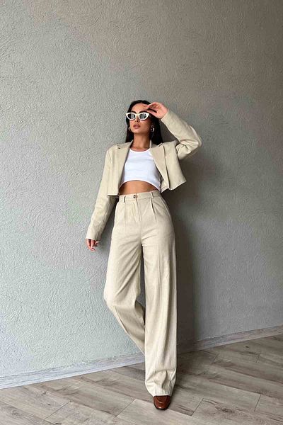 Seda Yalçın Atelier Natural Linen Blazer and Trousers Set