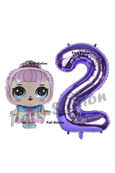Parti Station 2 Year Old Unicorn LOL Baby Balloon and Purple Number Birthday Party Set