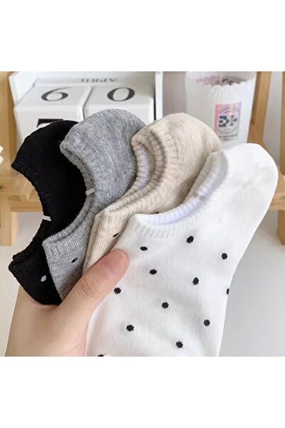 çorapmanya 4 Çift Benekli Kadın Çok Renkli Görünmez Sneaker Çorap